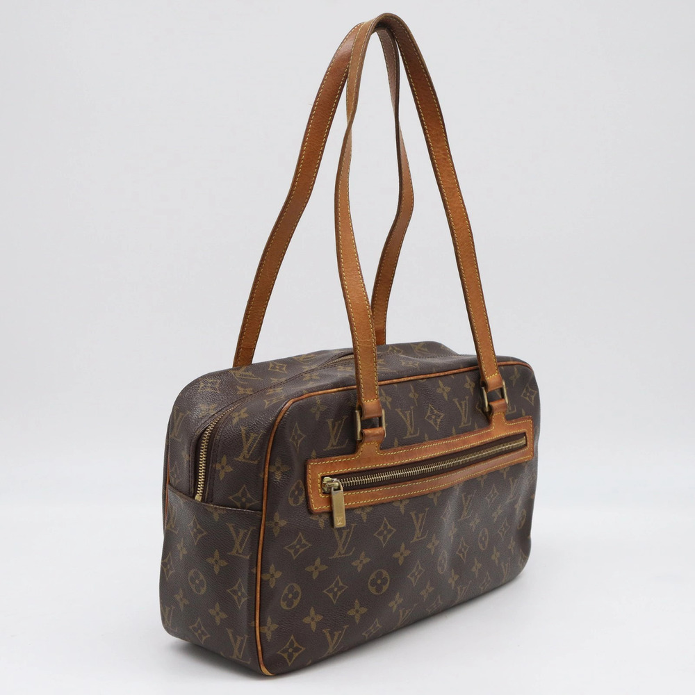 Louis Vuitton Monogram Cite Handbag Canvas Leather Beige Brown